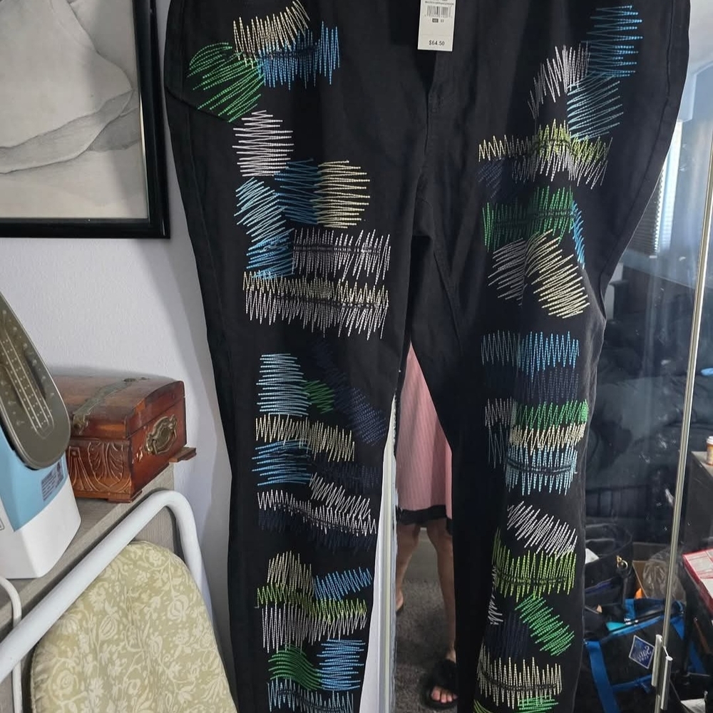 Black Pants with Colorful Embroidery
